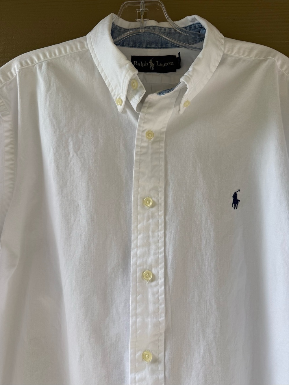 RALPH LAUREN  Cotton White Blue Denim Finishing Oxford Shirt Size L - Picture 7 of 13